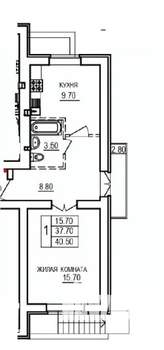 1-к квартира, вторичка, 41м2, 3/10 этаж