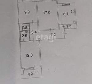 3-к квартира, вторичка, 65м2, 1/9 этаж