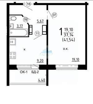 1-к квартира, вторичка, 42м2, 6/11 этаж