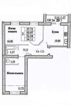 1-к квартира, вторичка, 54м2, 7/10 этаж