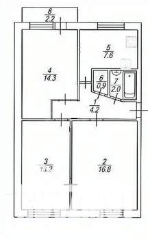 3-к квартира, вторичка, 59м2, 2/5 этаж