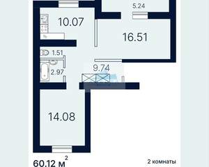 2-к квартира, вторичка, 60м2, 3/10 этаж