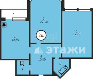 2-к квартира, вторичка, 47м2, 6/9 этаж