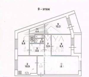 4-к квартира, вторичка, 78м2, 9/10 этаж