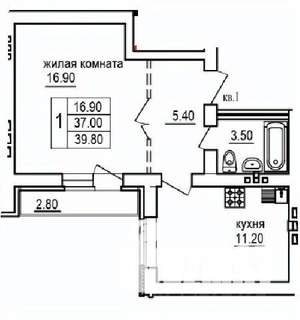 1-к квартира, строящийся дом, 40м2, 7/10 этаж