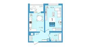 1-к квартира, вторичка, 42м2, 1/21 этаж