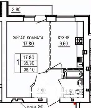1-к квартира, вторичка, 38м2, 9/10 этаж