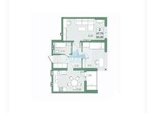 2-к квартира, вторичка, 51м2, 2/22 этаж