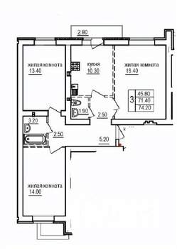 3-к квартира, вторичка, 74м2, 6/10 этаж