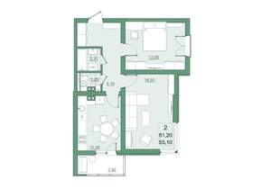 2-к квартира, вторичка, 51м2, 17/22 этаж