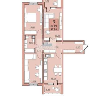 3-к квартира, вторичка, 93м2, 3/24 этаж