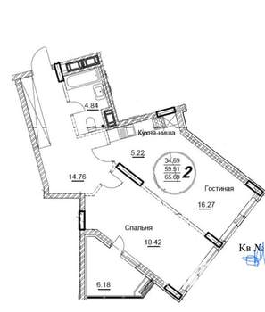 2-к квартира, вторичка, 60м2, 10/10 этаж
