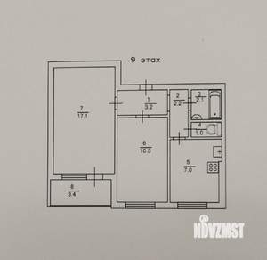 2-к квартира, вторичка, 43м2, 9/9 этаж