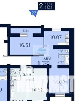 2-к квартира, сданный дом, 58м2, 9/10 этаж