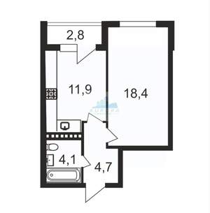 1-к квартира, вторичка, 42м2, 4/4 этаж