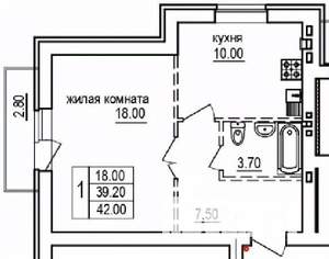 1-к квартира, строящийся дом, 42м2, 10/10 этаж