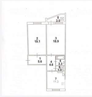 2-к квартира, вторичка, 64м2, 3/6 этаж