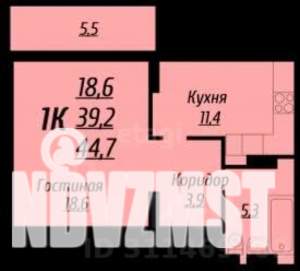 1-к квартира, вторичка, 39м2, 1/15 этаж