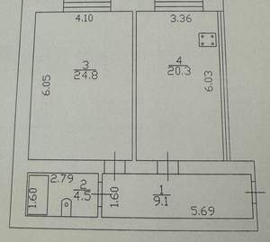 1-к квартира, вторичка, 59м2, 1/9 этаж