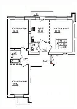 3-к квартира, строящийся дом, 74м2, 10/10 этаж