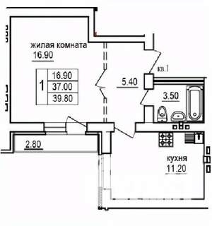 1-к квартира, строящийся дом, 40м2, 8/10 этаж