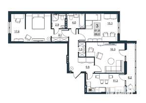 3-к квартира, вторичка, 88м2, 2/10 этаж