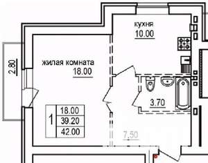1-к квартира, строящийся дом, 42м2, 3/10 этаж