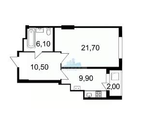 1-к квартира, вторичка, 50м2, 3/16 этаж