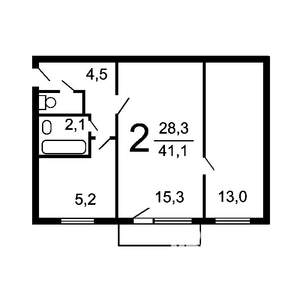 2-к квартира, вторичка, 43м2, 4/4 этаж