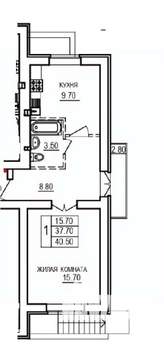 1-к квартира, вторичка, 41м2, 6/10 этаж
