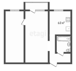 2-к квартира, вторичка, 46м2, 5/5 этаж