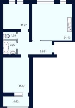2-к квартира, строящийся дом, 70м2, 7/10 этаж