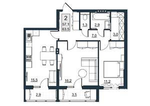 2-к квартира, вторичка, 64м2, 3/10 этаж