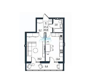 1-к квартира, вторичка, 44м2, 4/10 этаж