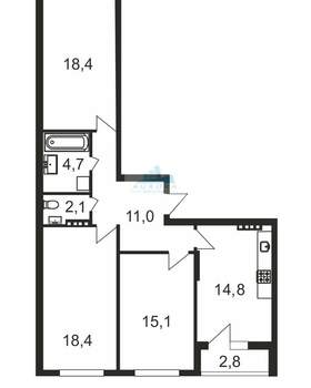 3-к квартира, вторичка, 87м2, 2/4 этаж