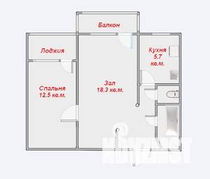 2-к квартира, вторичка, 45м2, 2/9 этаж