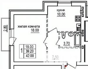 1-к квартира, строящийся дом, 42м2, 4/10 этаж