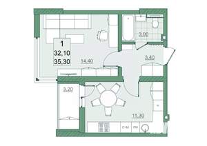 1-к квартира, вторичка, 32м2, 17/22 этаж