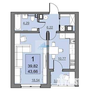 1-к квартира, вторичка, 44м2, 4/24 этаж