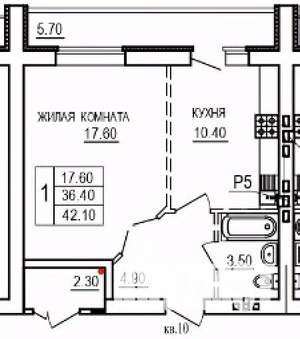 1-к квартира, строящийся дом, 42м2, 2/10 этаж