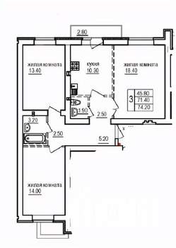 3-к квартира, строящийся дом, 74м2, 6/10 этаж