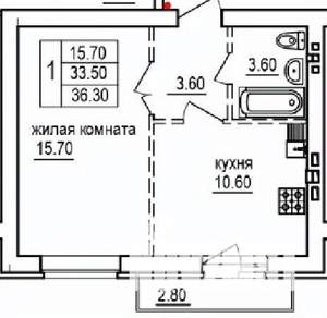 1-к квартира, строящийся дом, 36м2, 10/10 этаж
