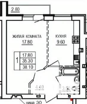 1-к квартира, вторичка, 38м2, 5/10 этаж