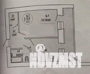1-к квартира, вторичка, 35м2, 2/14 этаж