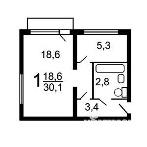 1-к квартира, вторичка, 32м2, 4/6 этаж