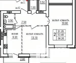 2-к квартира, строящийся дом, 56м2, 7/10 этаж