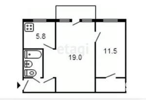 2-к квартира, вторичка, 44м2, 5/5 этаж