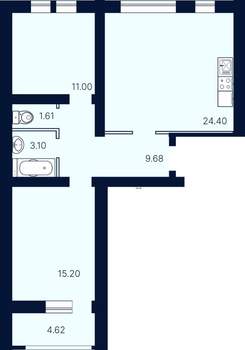 2-к квартира, строящийся дом, 70м2, 7/10 этаж