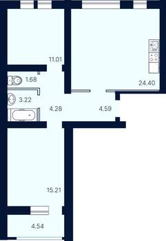 2-к квартира, строящийся дом, 69м2, 10/10 этаж