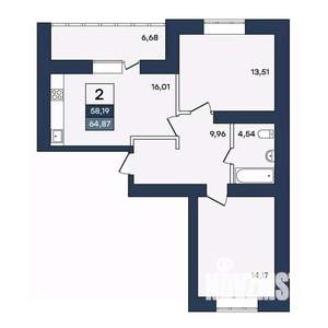 2-к квартира, вторичка, 65м2, 1/10 этаж